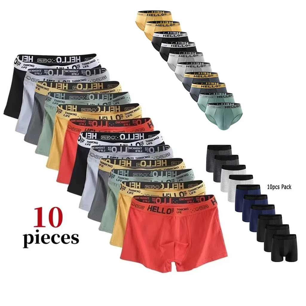 10-Pack Men's Boxer & Briefs – Breathable Stretch Underwear for All-Day Comfort